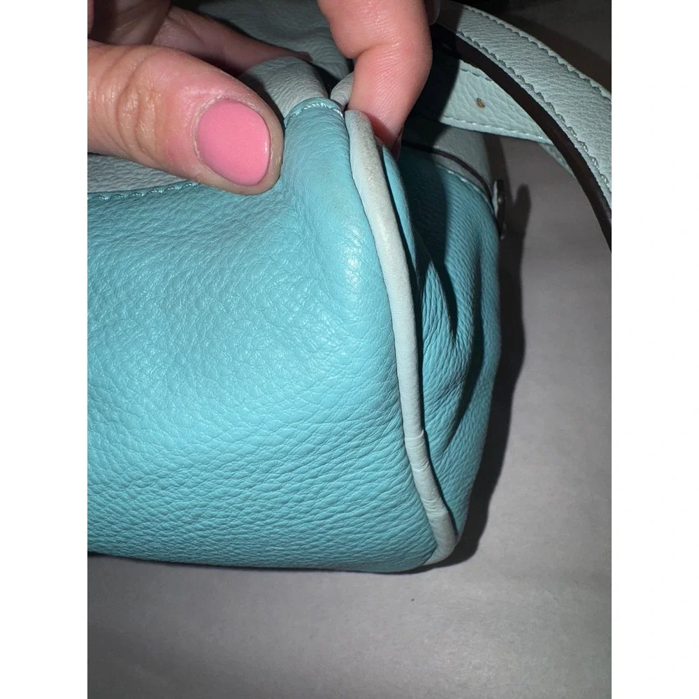 Michael Kors Rhea Zip Backpack Women Blue Pebbled Leather Colorblock Medium - Picture 6 of 10